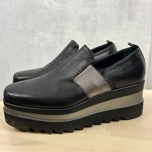 MarcoMoreo Milano Platform Loafers Leather Women's 8/38 Black Metallic